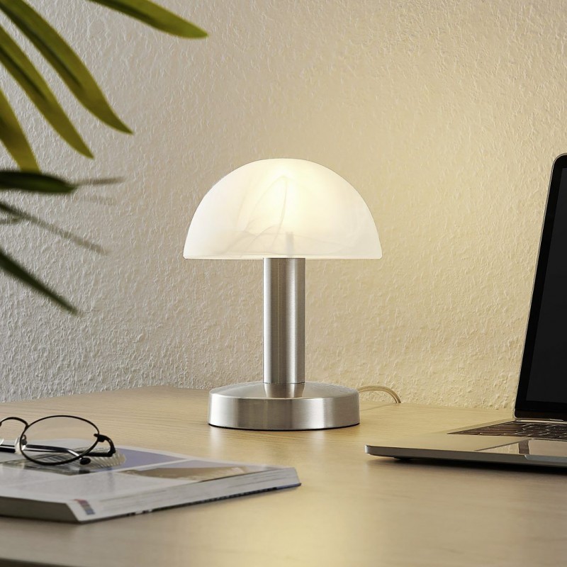 - Fynn II - Matt Nickel Table Lamp with Alabaster Glass Trio-599100107 - Fynn II - Matt Nickel Table Lamp with Alabaster Glass