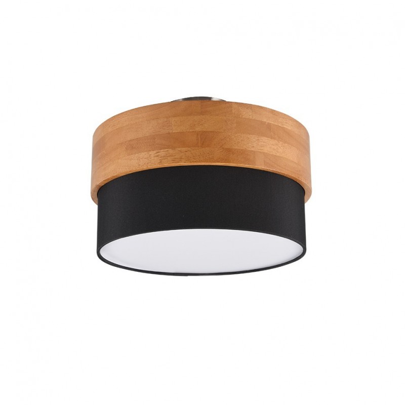 Trio-611500202 - Seasons - Wooden Semi Flush with Black Fabric Shade Ø 30 cm