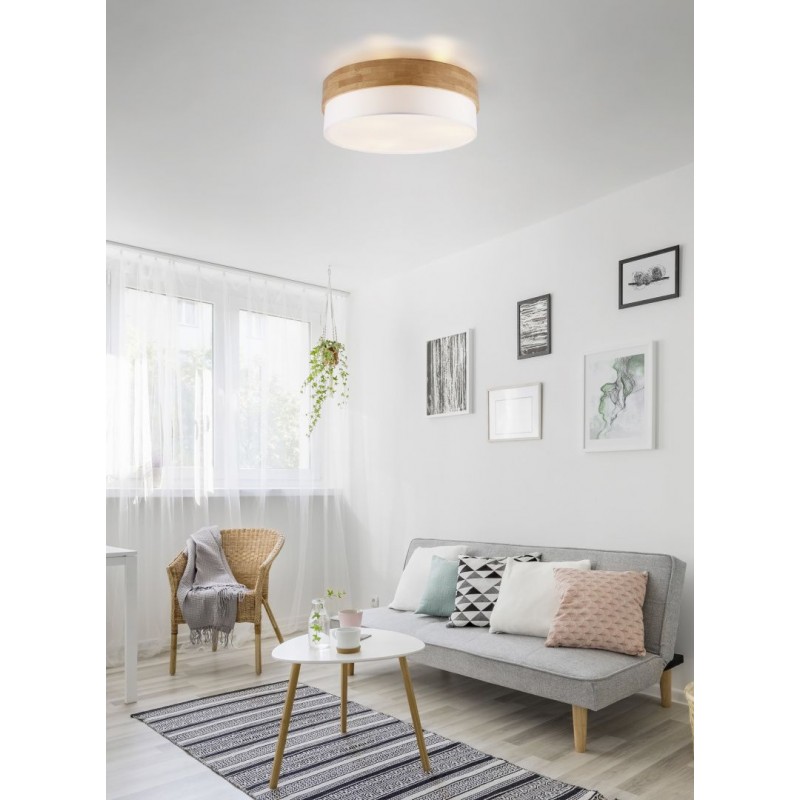 Trio-611500301 - Seasons - Wooden Semi Flush with White Fabric Shade Ø 50 cm