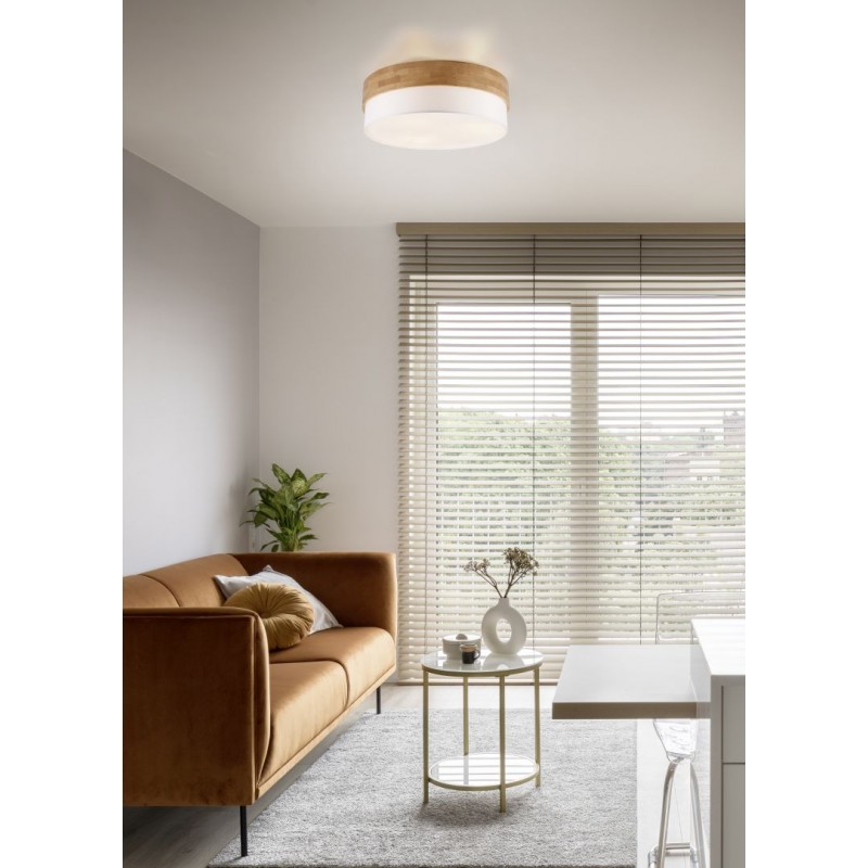 Trio-611500301 - Seasons - Wooden Semi Flush with White Fabric Shade Ø 50 cm