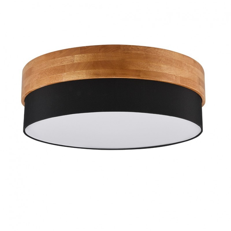 Trio-611500302 - Seasons - Wooden Semi Flush with Black Fabric Shade Ø 50 cm