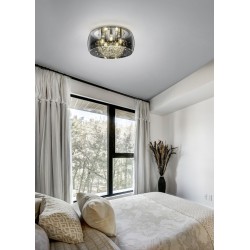 Crystel - Chrome 5 Light Ceiling Lamp with Smoked Mirrored Glass & Crystal Crystel - Chrome 5 Light Ceiling Lamp with Smoked Mirrored Glass & Crystal