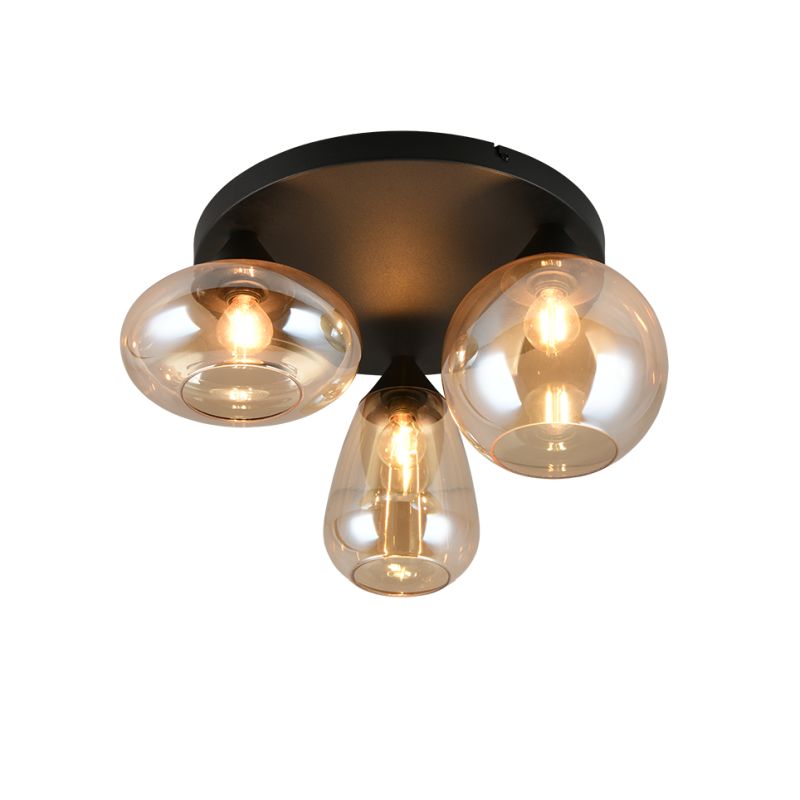 - Lumina - Matt Black 3 Light Semi Flush with Amber Glass Trio-617030313 - Lumina - Matt Black 3 Light Semi Flush with Amber Glass