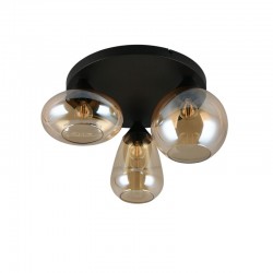 Lumina - Matt Black 3 Light Semi Flush with Amber Glass Lumina - Matt Black 3 Light Semi Flush with Amber Glass