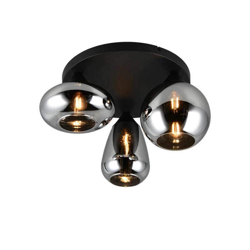 Trio-617030332 - Lumina - Matt Black 3 Light Semi Flush with Mirrored Smoked Glass