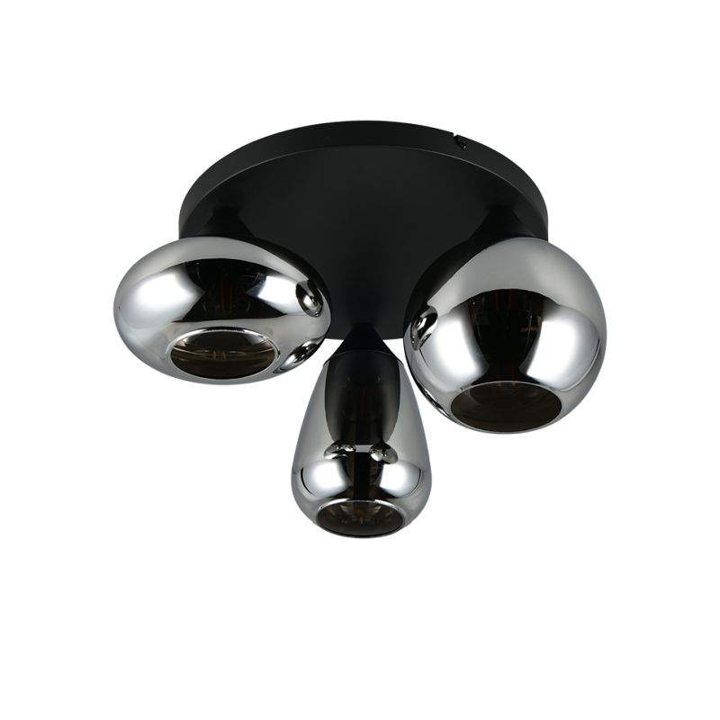 Trio-617030332 - Lumina - Matt Black 3 Light Semi Flush with Mirrored Smoked Glass