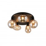 Lumina - Matt Black 5 Light Semi Flush with Amber Glass