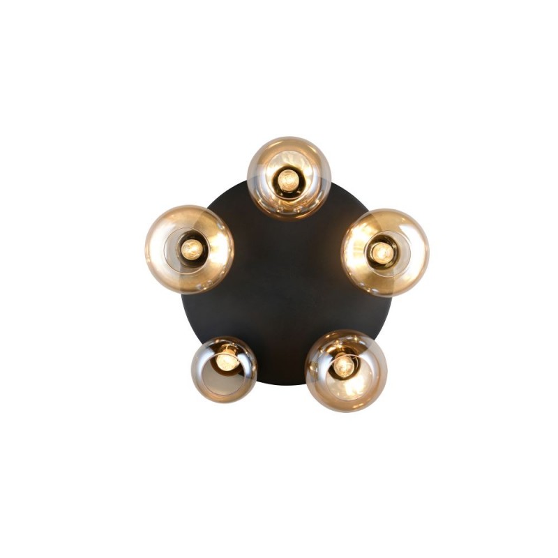 Trio-617030513 - Lumina - Matt Black 5 Light Semi Flush with Amber Glass