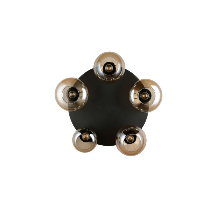 Trio-617030513 - Lumina - Matt Black 5 Light Semi Flush with Amber Glass