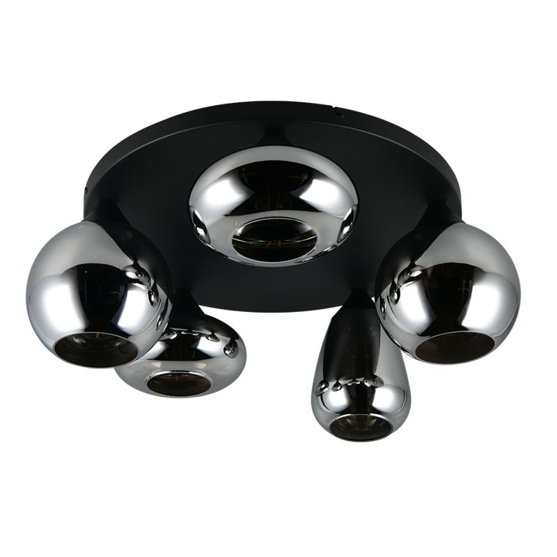 Trio-617030532 - Lumina - Matt Black 5 Light Semi Flush with Mirrored Smoked Glass
