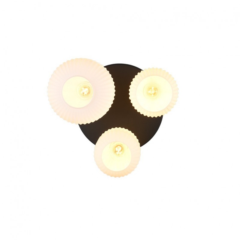 - Diva - Black & Matt Brass 3 Light Semi Flush with Ribbed White Glass Trio-619800308 - Diva - Black & Matt Brass 3 Light Semi Flush with Ribbed White Glass