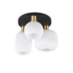 Diva - Black & Matt Brass 3 Light Semi Flush with Ribbed White Glass Diva - Black & Matt Brass 3 Light Semi Flush with Ribbed White Glass