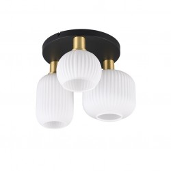Diva - Black & Matt Brass 3 Light Semi Flush with Ribbed White Glass Diva - Black & Matt Brass 3 Light Semi Flush with Ribbed White Glass