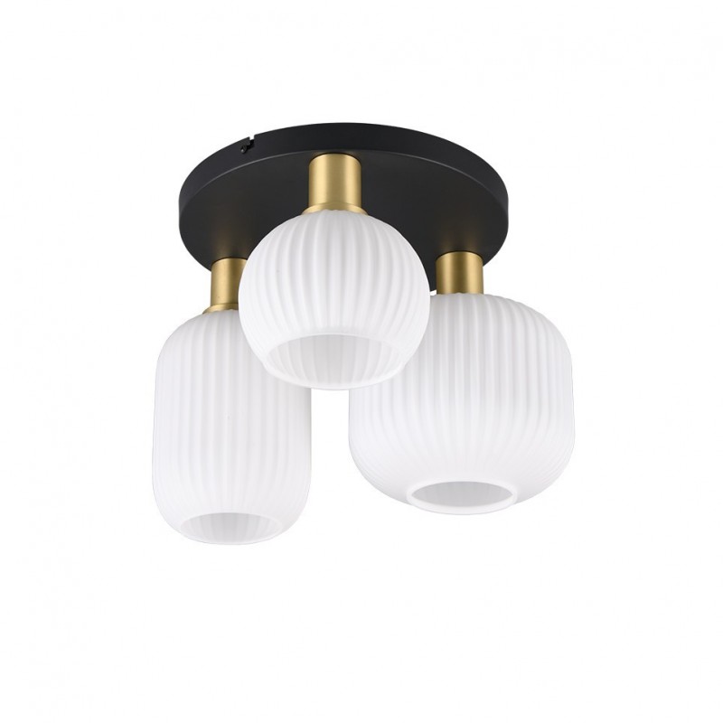 - Diva - Black & Matt Brass 3 Light Semi Flush with Ribbed White Glass Trio-619800308 - Diva - Black & Matt Brass 3 Light Semi Flush with Ribbed White Glass