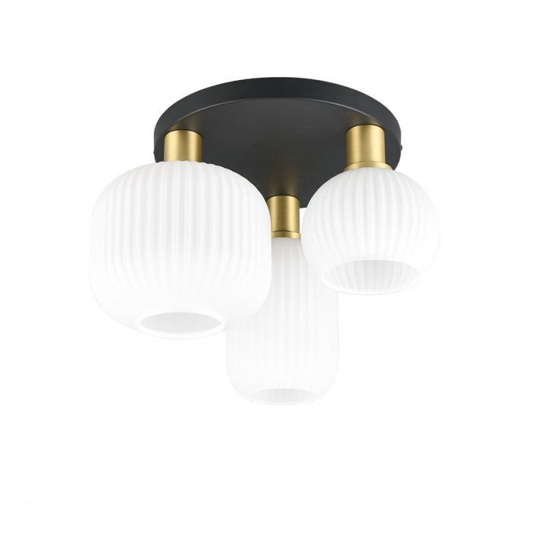 - Diva - Black & Matt Brass 3 Light Semi Flush with Ribbed White Glass Trio-619800308 - Diva - Black & Matt Brass 3 Light Semi Flush with Ribbed White Glass