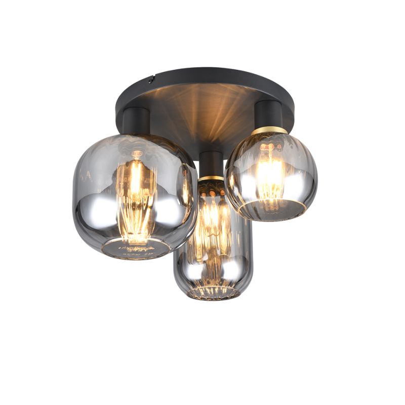 - Diva - Matt Black 3 Light Semi Flush with Mirrored Smoked Glass Trio-619800332 - Diva - Matt Black 3 Light Semi Flush with Mirrored Smoked Glass