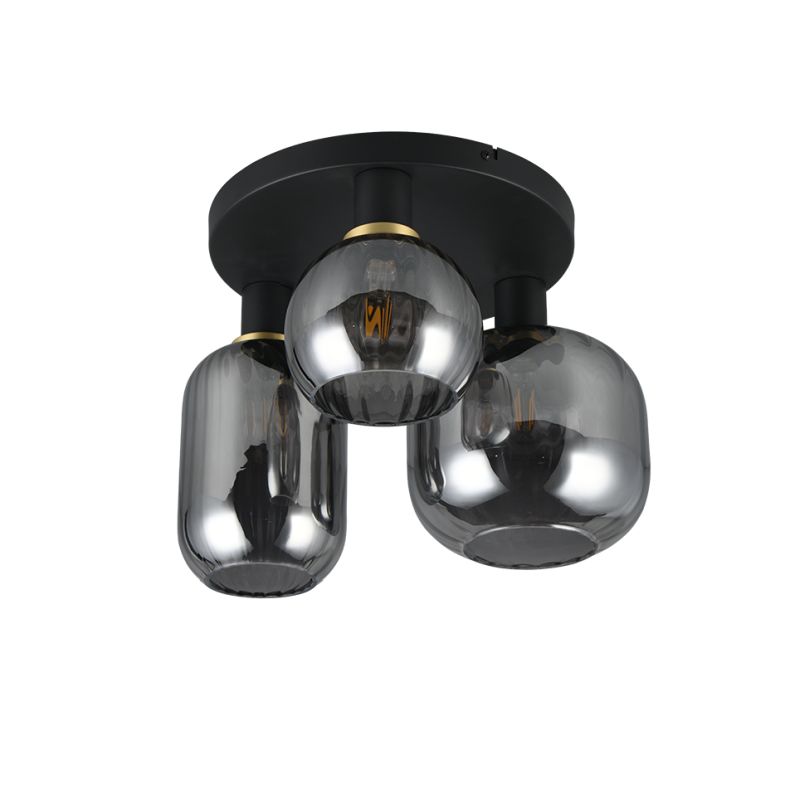 - Diva - Matt Black 3 Light Semi Flush with Mirrored Smoked Glass Trio-619800332 - Diva - Matt Black 3 Light Semi Flush with Mirrored Smoked Glass