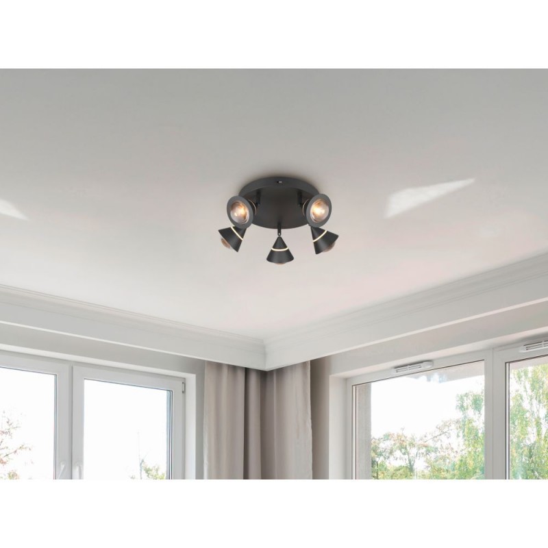 Trio-637010532 - Romeo - Matt Black 5 Light CCT Semi Flush