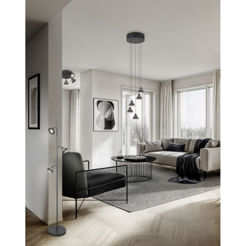 Trio-637010532 - Romeo - Matt Black 5 Light CCT Semi Flush