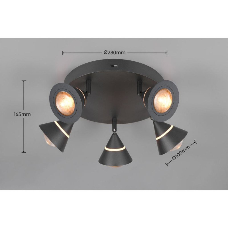 Trio-637010532 - Romeo - Matt Black 5 Light CCT Semi Flush