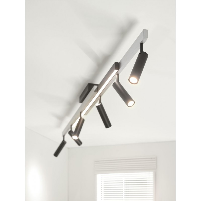 Trio-648310705 - Zeno - Brushed Aluminium & Black CCT 6 Spotlights with Remote Control