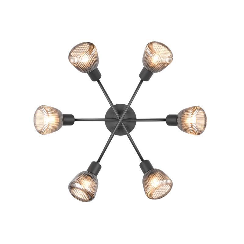 - Tarifa - Black 6 Light Semi Flush with Mirrored Smoked Ribbed Glass Trio-662800632 - Tarifa - Black 6 Light Semi Flush with Mirrored Smoked Ribbed Glass