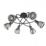 Tarifa - Black 6 Light Semi Flush with Mirrored Smoked Ribbed Glass Tarifa - Black 6 Light Semi Flush with Mirrored Smoked Ribbed Glass