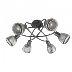 Tarifa - Black 6 Light Semi Flush with Mirrored Smoked Ribbed Glass Tarifa - Black 6 Light Semi Flush with Mirrored Smoked Ribbed Glass