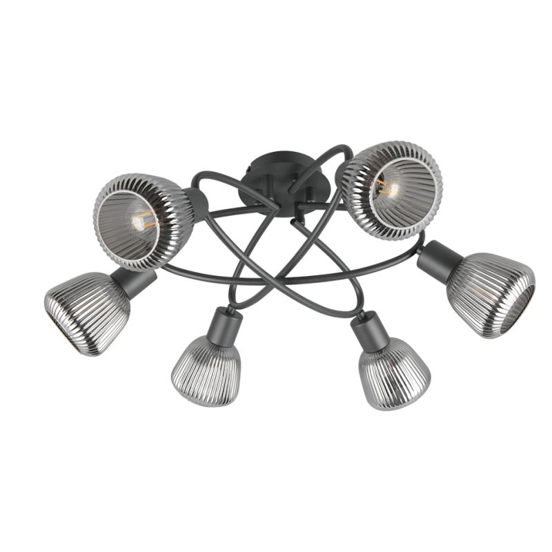- Tarifa - Black 6 Light Semi Flush with Mirrored Smoked Ribbed Glass Trio-662800632 - Tarifa - Black 6 Light Semi Flush with Mirrored Smoked Ribbed Glass