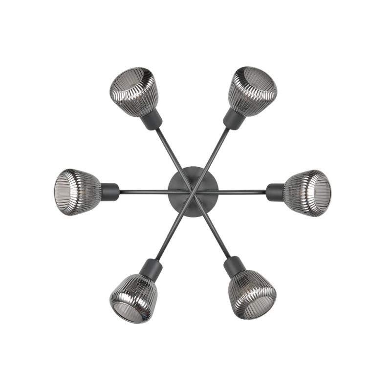 - Tarifa - Black 6 Light Semi Flush with Mirrored Smoked Ribbed Glass Trio-662800632 - Tarifa - Black 6 Light Semi Flush with Mirrored Smoked Ribbed Glass