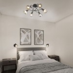 Tarifa - Black 6 Light Semi Flush with Mirrored Smoked Ribbed Glass Tarifa - Black 6 Light Semi Flush with Mirrored Smoked Ribbed Glass