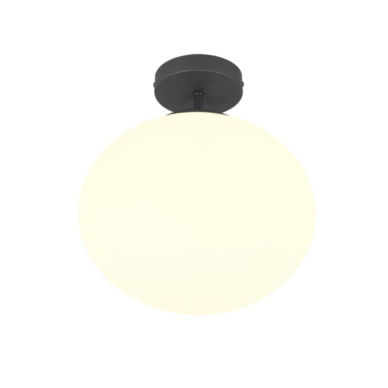 Trio-663100132 - Fomento - Matt Black Ceiling Lamp with White Oval Glass Ø 30 cm