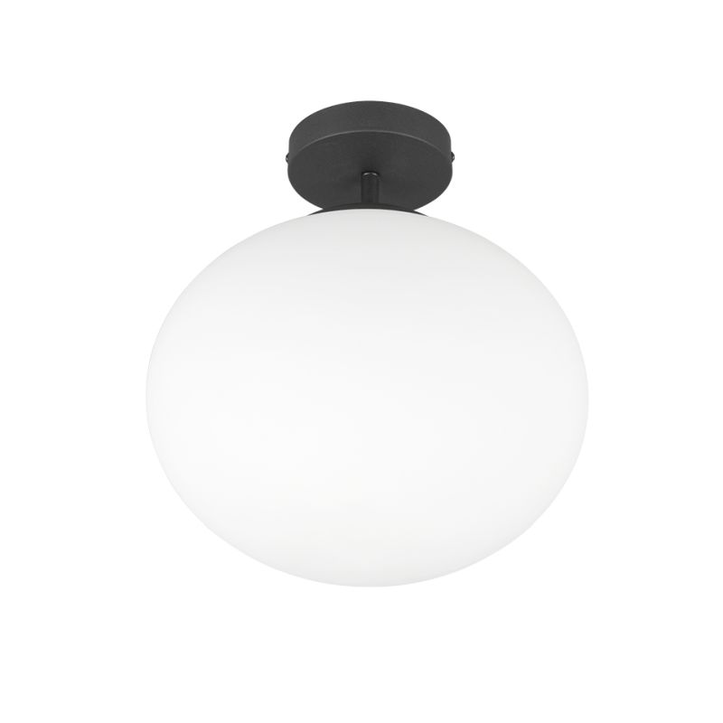 Trio-663100132 - Fomento - Matt Black Ceiling Lamp with White Oval Glass Ø 30 cm