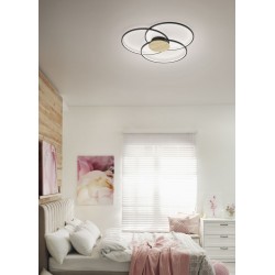 Sedona - Matt Black 3 Light LED Flush with Wooden Details Sedona - Matt Black 3 Light LED Flush with Wooden Details