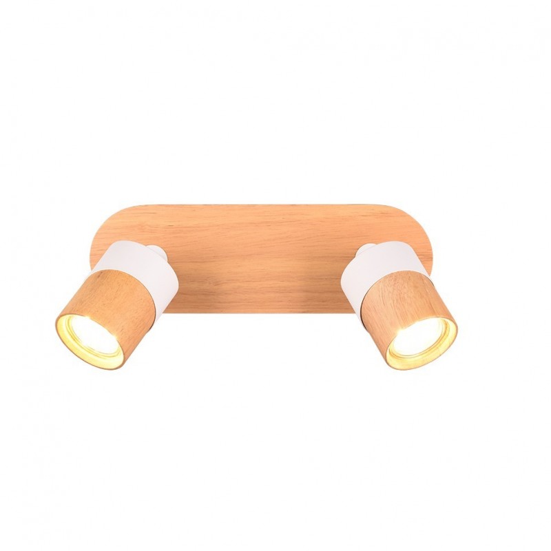 - Aruni - Wooden & Matt White 2 Spotlights Trio-801100231 - Aruni - Wooden & Matt White 2 Spotlights