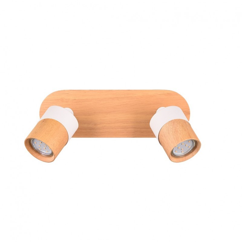 - Aruni - Wooden & Matt White 2 Spotlights Trio-801100231 - Aruni - Wooden & Matt White 2 Spotlights