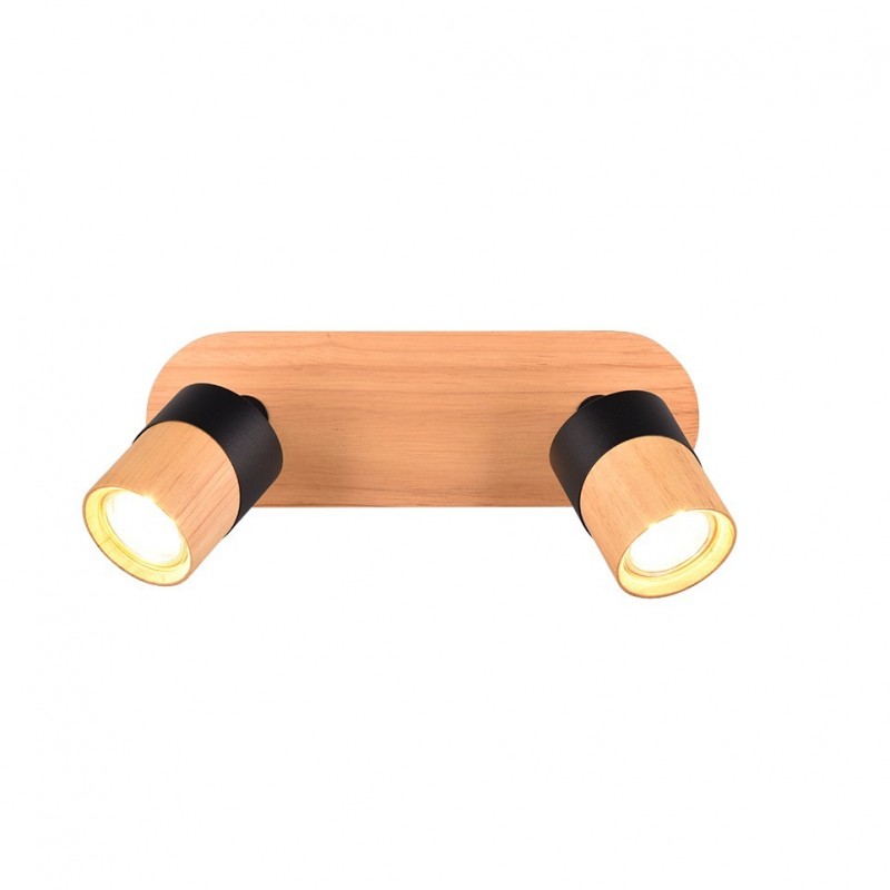 - Aruni - Wooden & Matt Black 2 Spotlights Trio-801100232 - Aruni - Wooden & Matt Black 2 Spotlights