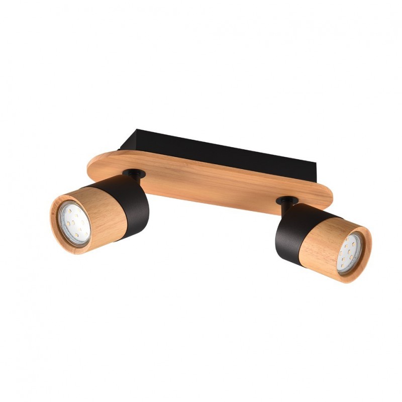 - Aruni - Wooden & Matt Black 2 Spotlights Trio-801100232 - Aruni - Wooden & Matt Black 2 Spotlights