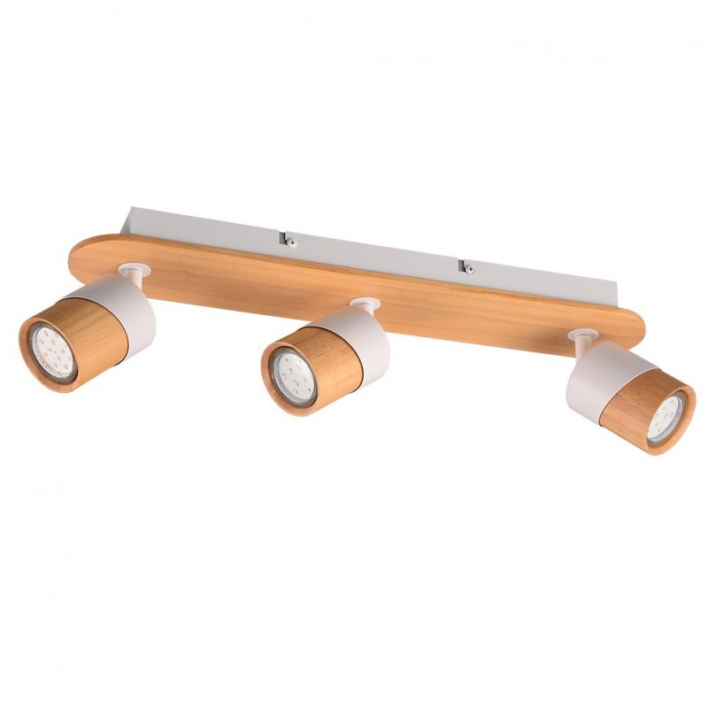 - Aruni - Wooden & Matt White 3 Spotlights Trio-801100331 - Aruni - Wooden & Matt White 3 Spotlights