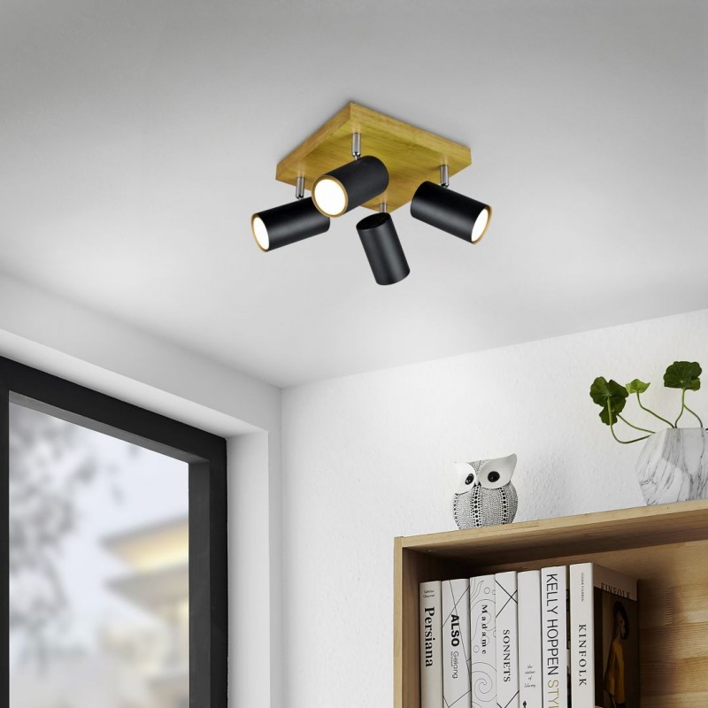 - Marley - Wooden & Matt Black 4 Light Spotlights Trio-812400432 - Marley - Wooden & Matt Black 4 Light Spotlights