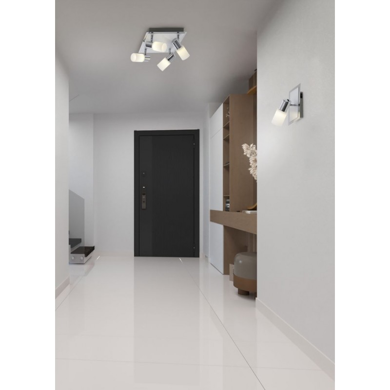 Spot & Downlights - Clapton - Chrome & Brushed Aluminium LED 4 Spotlights with White Glass Trio-821430405 - Clapton - Chrome & Brushed Aluminium LED 4 Spotlights with White Glass