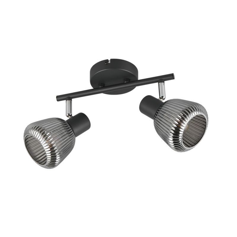 - Tarifa - Black 2 Spotlights with Mirrored Smoked Ribbed Glass Trio-862800232 - Tarifa - Black 2 Spotlights with Mirrored Smoked Ribbed Glass