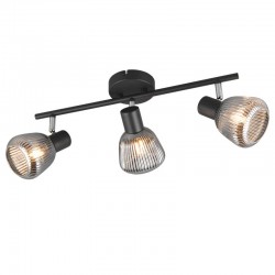 Tarifa - Black 3 Spotlights with Mirrored Smoked Ribbed Glass Tarifa - Black 3 Spotlights with Mirrored Smoked Ribbed Glass