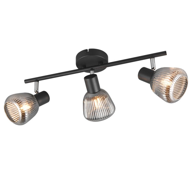 - Tarifa - Black 3 Spotlights with Mirrored Smoked Ribbed Glass Trio-862800332 - Tarifa - Black 3 Spotlights with Mirrored Smoked Ribbed Glass