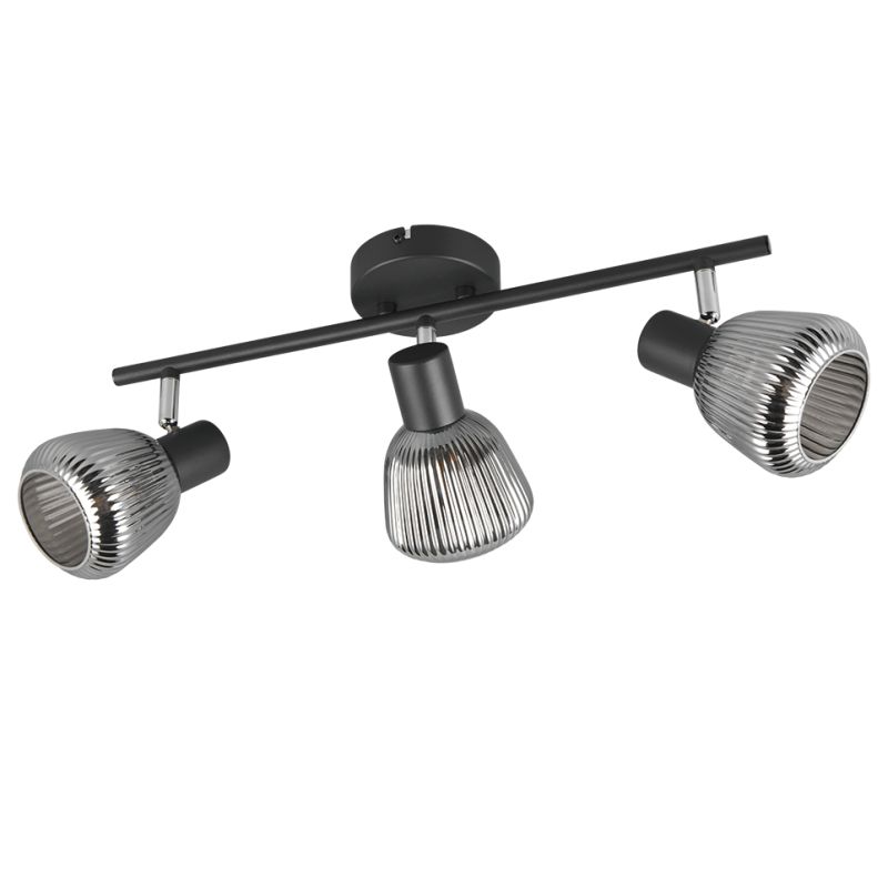 - Tarifa - Black 3 Spotlights with Mirrored Smoked Ribbed Glass Trio-862800332 - Tarifa - Black 3 Spotlights with Mirrored Smoked Ribbed Glass