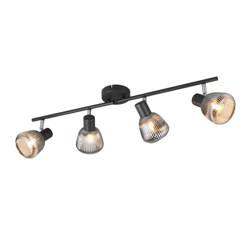 - Tarifa - Black 4 Spotlights with Mirrored Smoked Ribbed Glass Trio-862800432 - Tarifa - Black 4 Spotlights with Mirrored Smoked Ribbed Glass