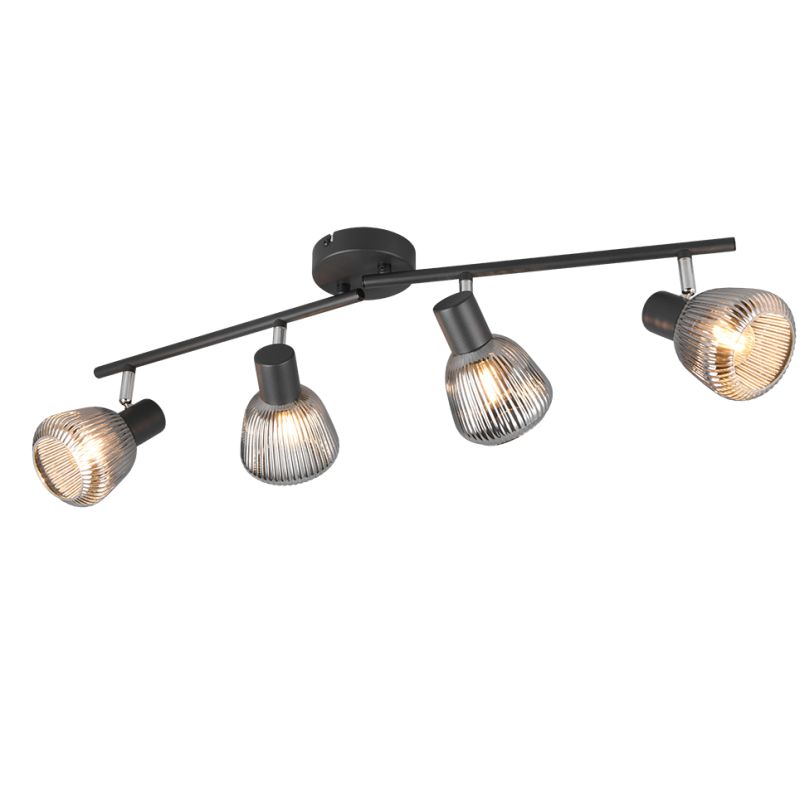 - Tarifa - Black 4 Spotlights with Mirrored Smoked Ribbed Glass Trio-862800432 - Tarifa - Black 4 Spotlights with Mirrored Smoked Ribbed Glass