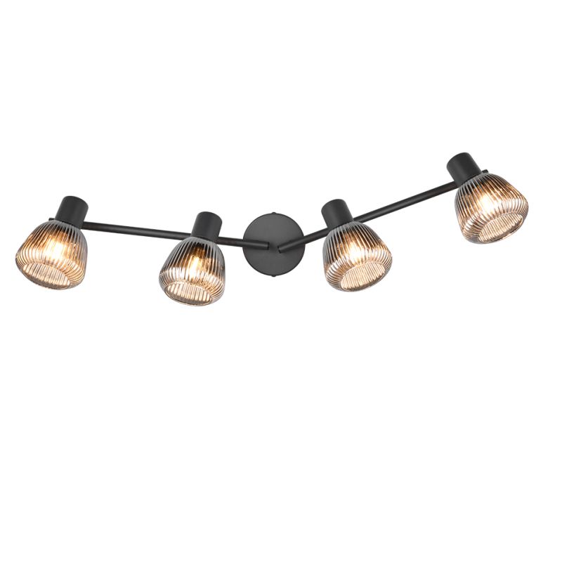 - Tarifa - Black 4 Spotlights with Mirrored Smoked Ribbed Glass Trio-862800432 - Tarifa - Black 4 Spotlights with Mirrored Smoked Ribbed Glass