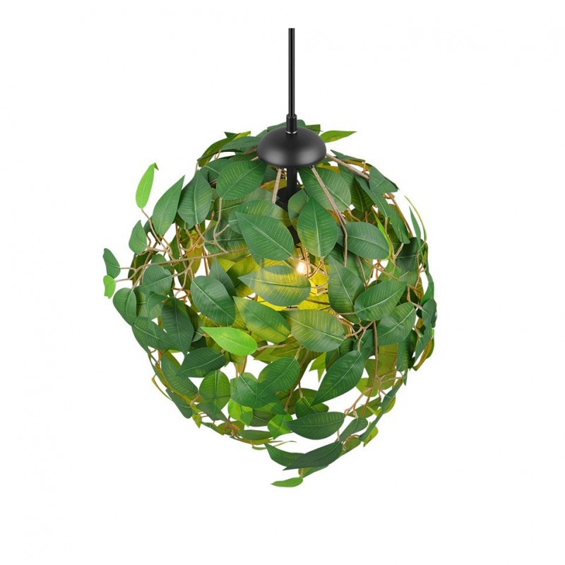 - Leavy - Matt Black Pendant with Green Leaves Trio-R10461915 - Leavy - Matt Black Pendant with Green Leaves