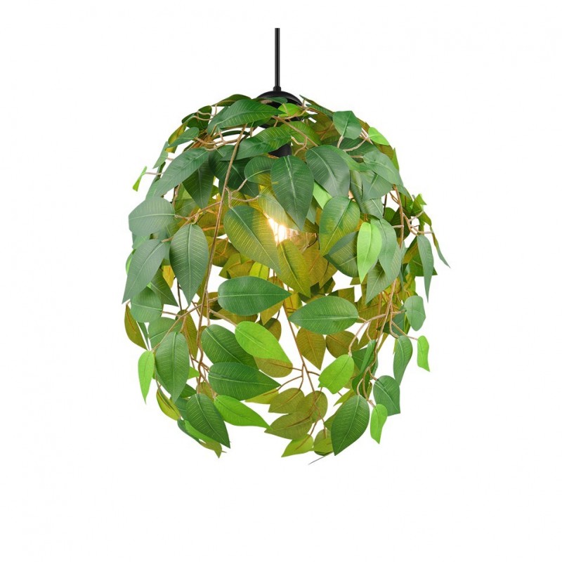 - Leavy - Matt Black Pendant with Green Leaves Trio-R10461915 - Leavy - Matt Black Pendant with Green Leaves